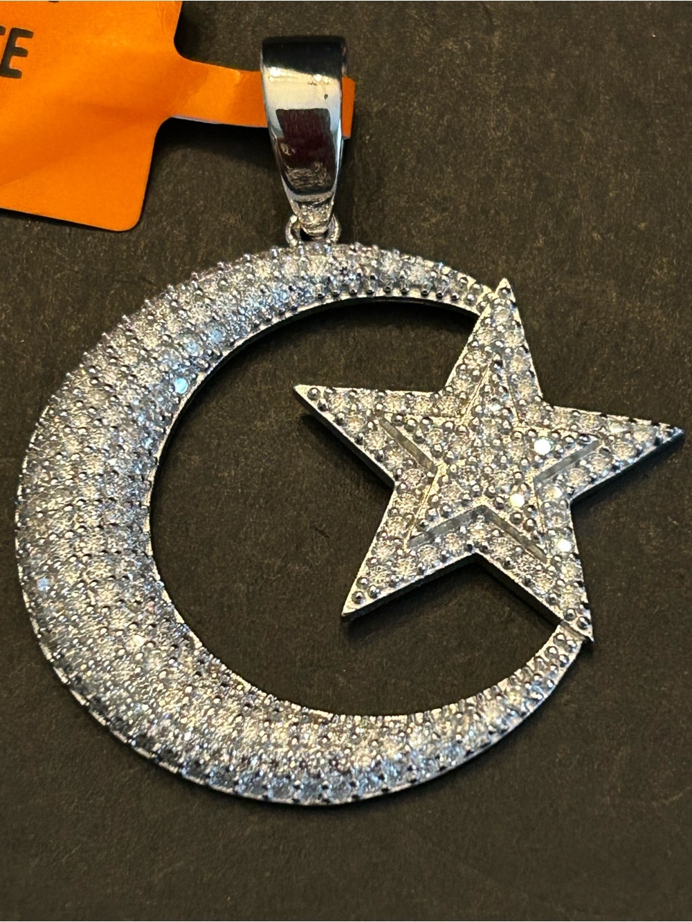 Sparkling 1.50CTW Round Pavé Moissanite 925 SSilver Moon & Star Pendant Necklace